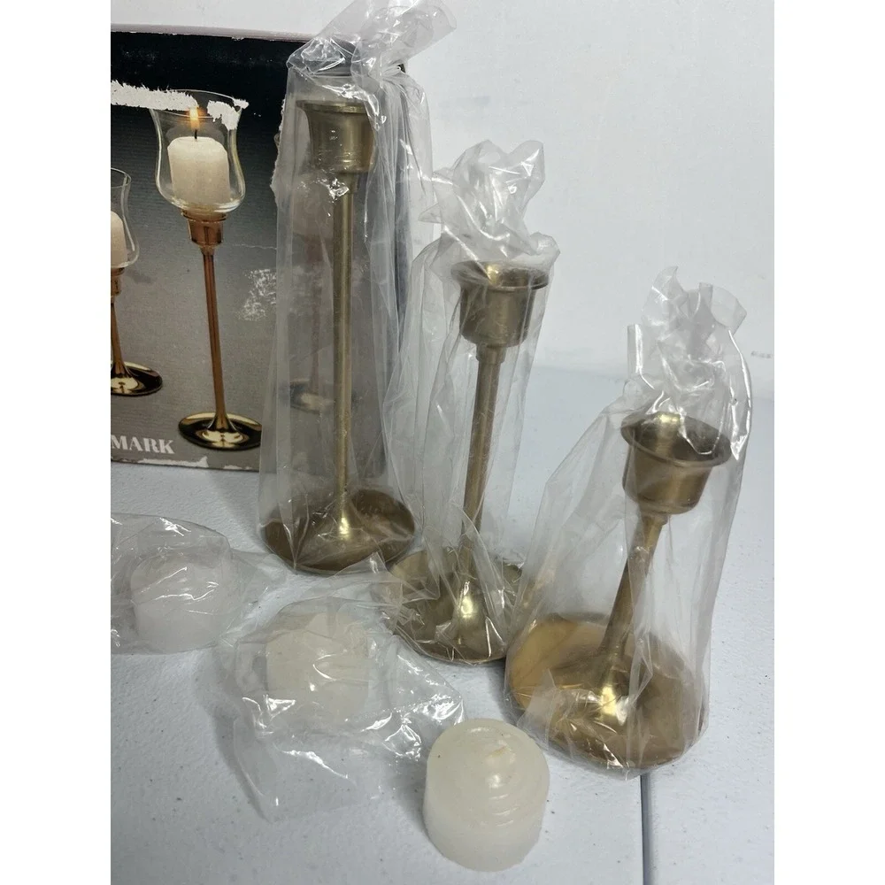 Vtg‎ Brass Candlestick Holders Graduated Sizes Set Of 3 Himark Brassware MCM